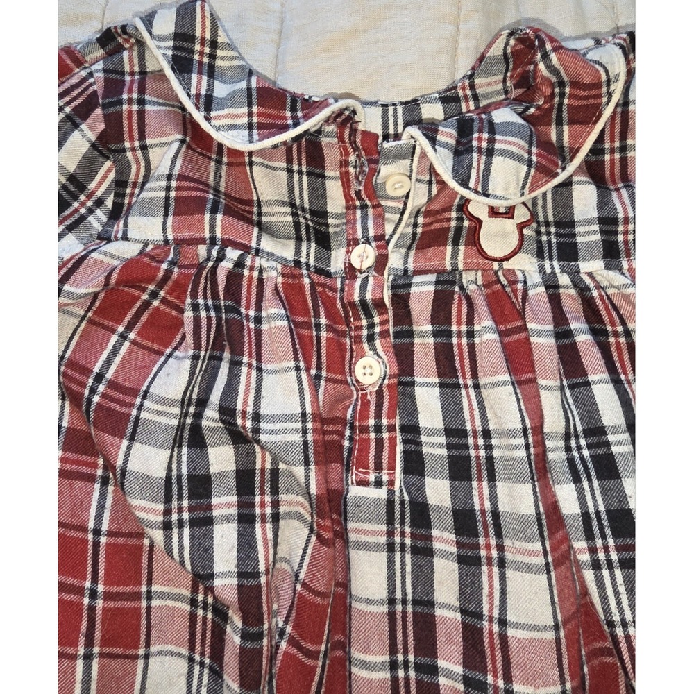 Disney Flannel Pajama Gown Mickey Mouse‎ Holiday Plaid Christmas Girl Size 7/8